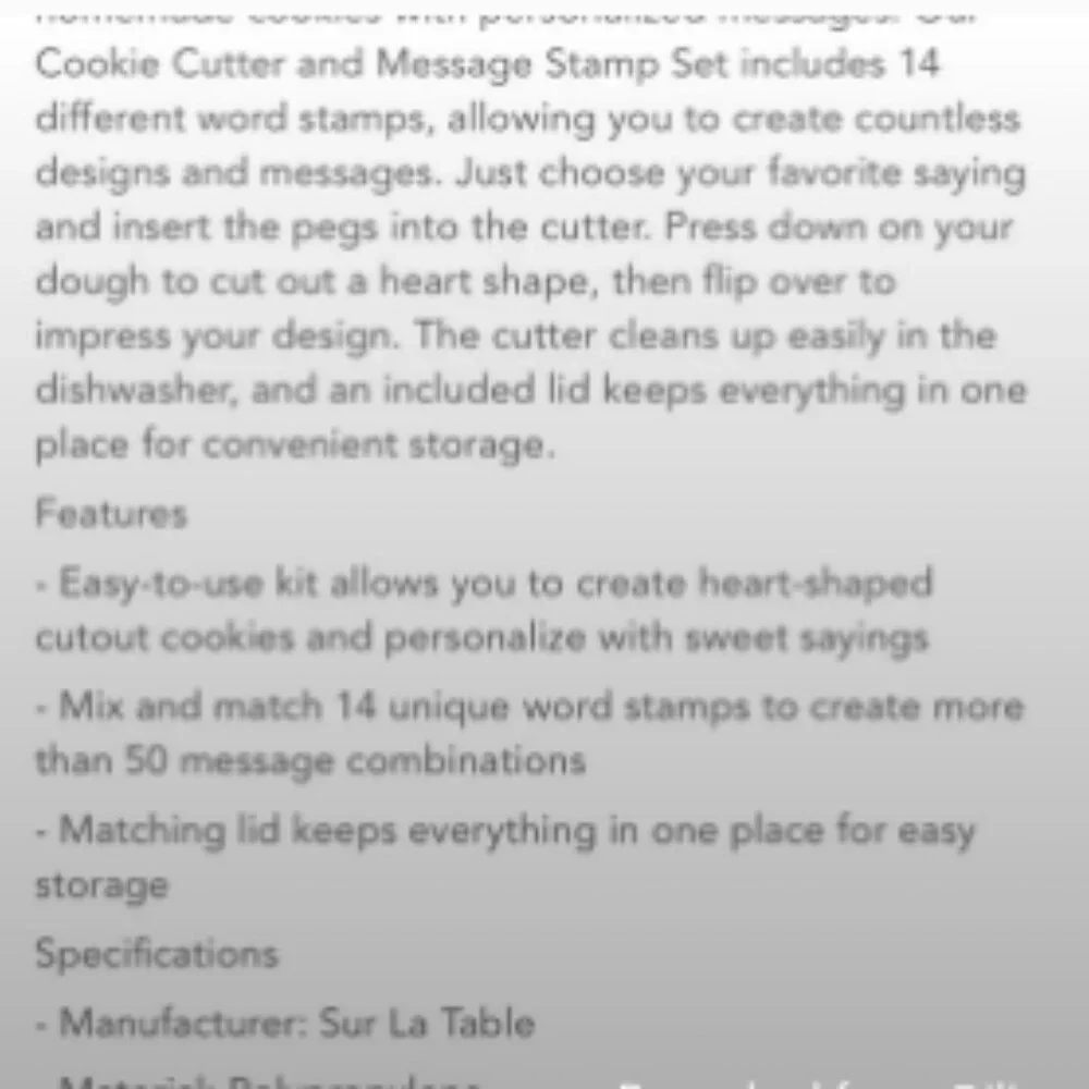 SUR LA TABLE Sweetheart Cookie Cutter & Message Stamp Set - New